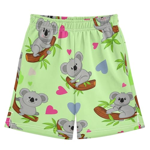 J JOYSAY Branch Hearts Koala Green Boys Athletic Shorts Kids Youth Casual Shotrs with Pockets Elastic Waistband