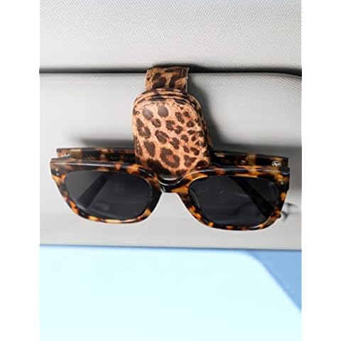 Zreal Sunglass Holder for Car, Magnetic Sunglass Clip for Car Visor, Premium Microfiber Leather Visor Clip for Sunglasses, Ticket, Card (Leopard) Cover