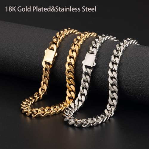 Stainless Steel Mens Cuban Link Chain,18K Gold Plated Miami Cuban Chain Necklace, 9/11/13mm Width, 20/22/24 Inch Length, No Tarnish& Durable Hip Hop Mens Jewelry4