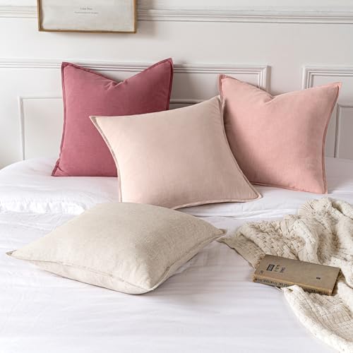 Image of MIULEE Decorative Linen Pillow Covers 20x20 Inch Pink Boho Farmhouse Neutral Valentine Spring Couch Throw Pillows for Bed Pack of 2 Accent Modern Pillowcase Sofa Livingroom Home Decor