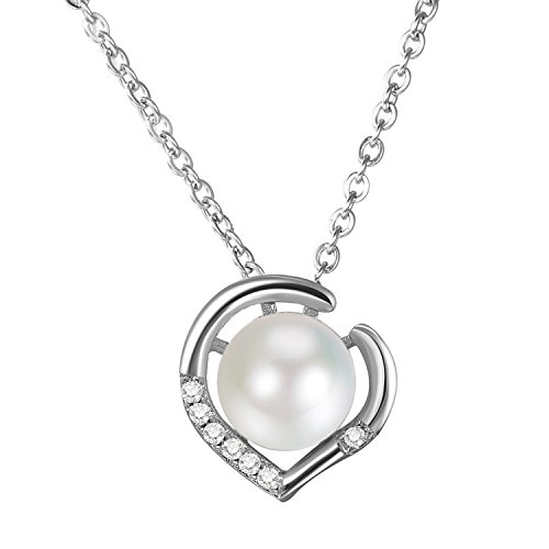 Aroncent Collana Love donna argento 925 mosaico zircone pendente perla d'acqua dolce bianca