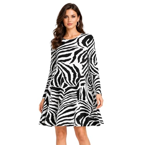 Vestido de manga larga con estampado de cebra en talla grande 48-50