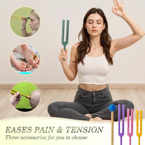 Image of 10 PCS Unweighted Tuning Fork for Healing Set, Multi-Color Chakra Tuning Forks, Aluminum Alloy Solfeggio Tuning Forks with Activator & feet (174-963Hz) for Sound Healing