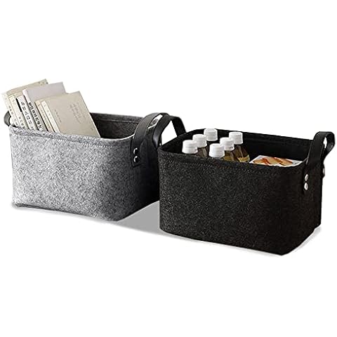 2 Piece Felt Fabric Baskets, Toy Organiser Cube, Felt Storage Box, Foldable, with Two Handles, for Clothes, Towel, Toiletry, Baby Products, Books Cover