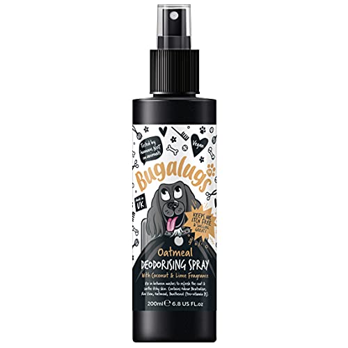 BUGALUGS Oatmeal Dog deodorant deodorising spray with Coconut & Lime scent, dog perfume spray with odour neutraliser - vegan dog cologne dog grooming odour eliminator use with oatmeal shampoo (200ml)