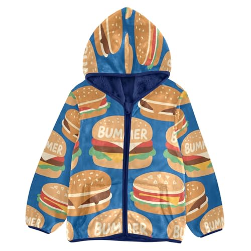 Burger Pattern with Bummer Text Toddler Fleece Jacket Girl Boys Hooded Fleece Jacket Coat Warm Outwear Zip-up 3-10T