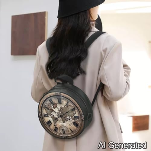 Image of Women Novelty Round Clock Shape Zippered Clock Purses for Women Tote Handbag Shoulder Bag, Gift for Mom Girlfriend