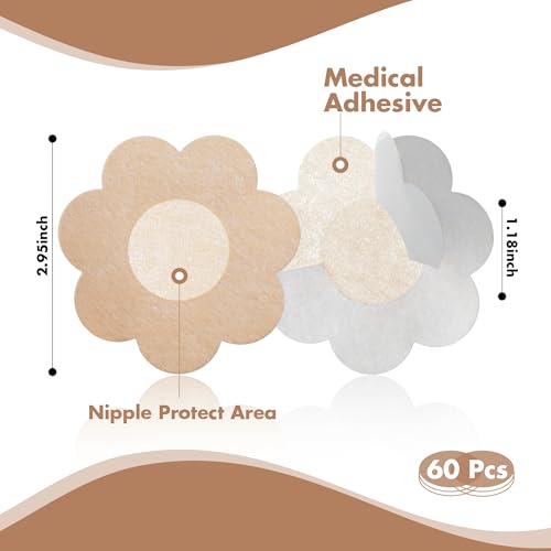 60 Pcs Pasties Nipple Covers for Women - Disposable Nipple Pasties No-Show Nipple Stickers Nipple Tape2