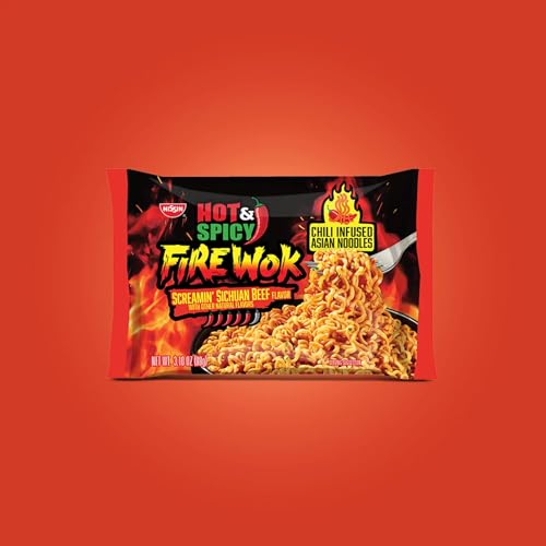 Image of Nissin Fire Wok, Screamin Beef Flavor, Hot & Spicy Chile Infused Asian Noodles, 3.10 Ounce (Pack of 12)