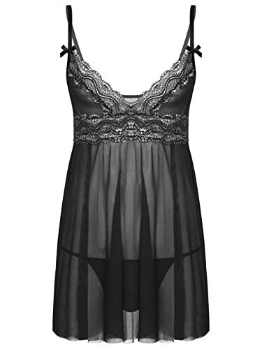 Lejafay Men's Sissy Lingerie V Neck Crossdresser Nightwear Sheer Lace Chemise Mini Teddy