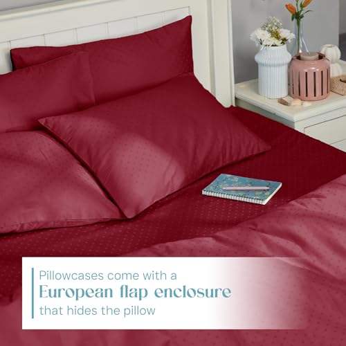 Image of Blue Dahlia 100% Cotton, Standard Size Pillow Covers (18 inch x 28 inch), Set of 2 Pillow Covers, Silky Smooth Feel, 500TC Dotted Premium Pillow Covers, Colour: Wine Red