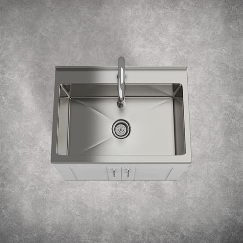 Image of SIMPLIHOME Modern Wide Shaker All-in-One 28 inch Wide Utility Sink and Laundry Cabinet in Glacier White Finish, Transitional Stainless Steel Sink Cabinet for Laundry Rooms with High-Arch Chrome Faucet