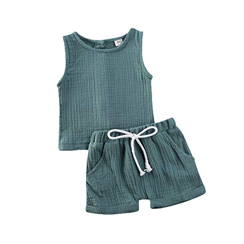 Newborn Baby Girl Boy Clothes Set Solid T-Shirt Top Shorts Pants Two-Piece Summer Outfit for Toddler Infant (Lake Green-3, 2-3 Years)
