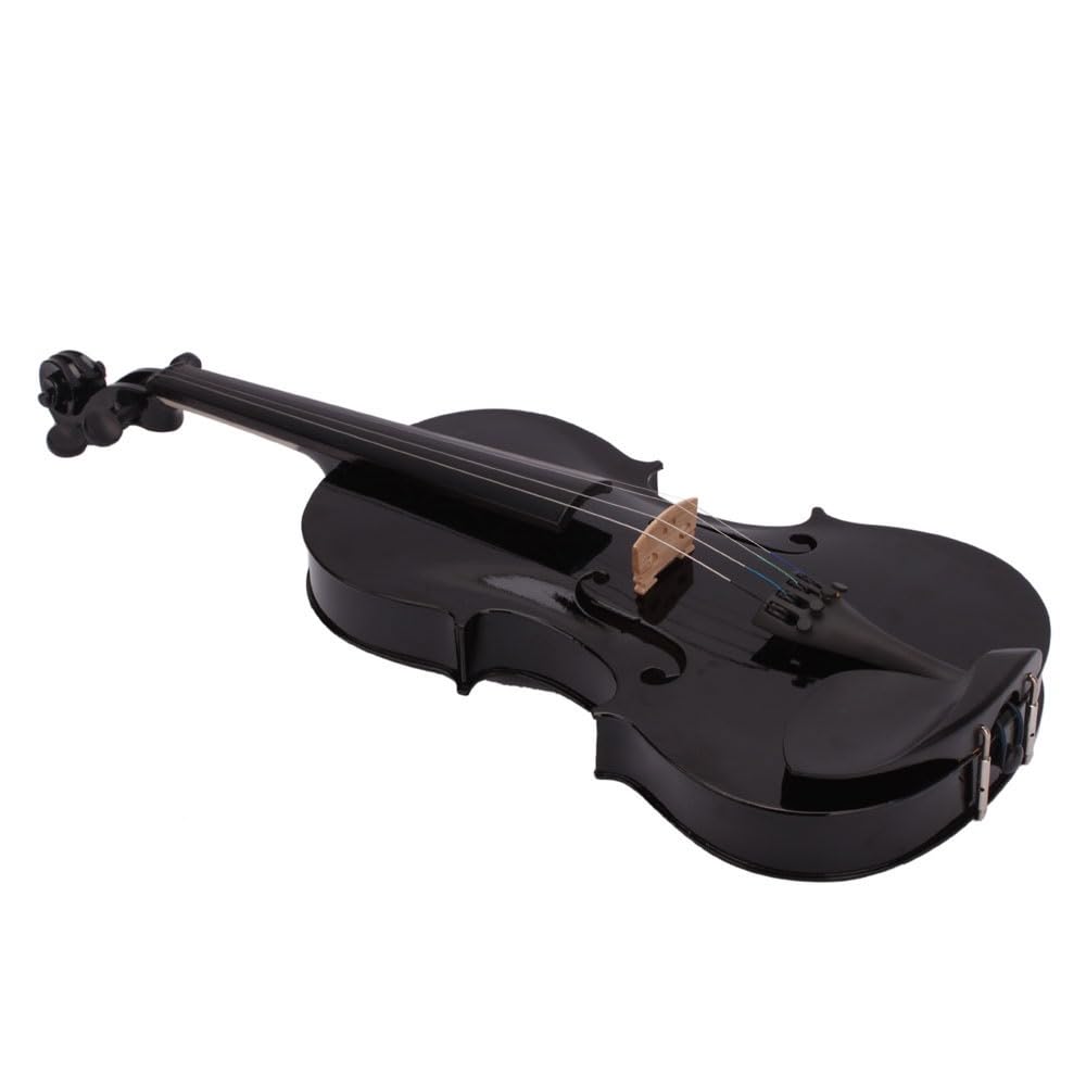 LEADZM Set di violino 4/4 Full Size, violino con astuccio, tendine ad arco, colofonia, supporto per spalle ammortizzato, violino in legno massello per principianti (nero)
