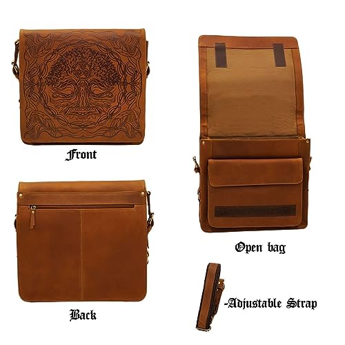 Mythrojan Leather Messenger Bag Laptop Shoulder Statchel Bag for Men Women Medieval Genuine Leather Messenger Crossbody Briefcase Bag for Office, Work - 14.1 inch, Brown4