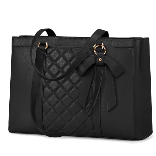 RAINSMORE Bolsa para laptop feminina de trabalho de 15,6 polegadas à prova d'água de couro para laptop pasta de computador profissional bolsa de grande capacidade para escritório, professor, viagem