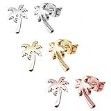 Tiny Simple Chic Coconut Palm Tree Stud Stainless Steel Post Button Earrings Gold + Rose gold +...