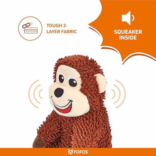 Image of BarkButler x FOFOS Tough Monkey Plush Dog Toy - Soft & Squeaky Toys for Dogs, Dog Toys for Medium Dogs (5-20kgs) - Brown