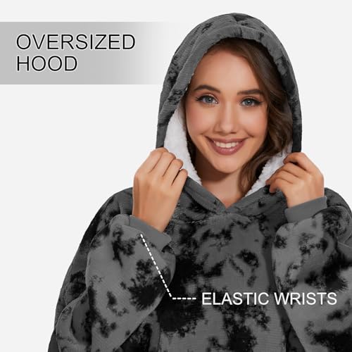 GAYYNE Hoodie Decke mit Ärmeln Deckenpullover, Tragbare Decken Hoodie Damen, Ultra Weiche Sherpa Fleece Hoodie Sweatshirt mit Big Pocket als Geschenke für Frauen Damen Krawattenfarbe Grau