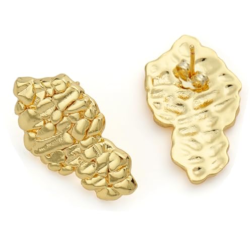 14k Gold Plated Rough Textured Cookie Nugget Stud Earrings For Men/Women Unisex3