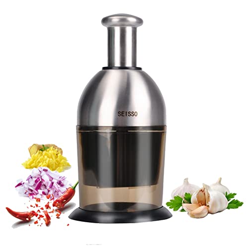 SEISSO Food Chopper, Stainless Steel Automatic Rotate Hand Chopper
