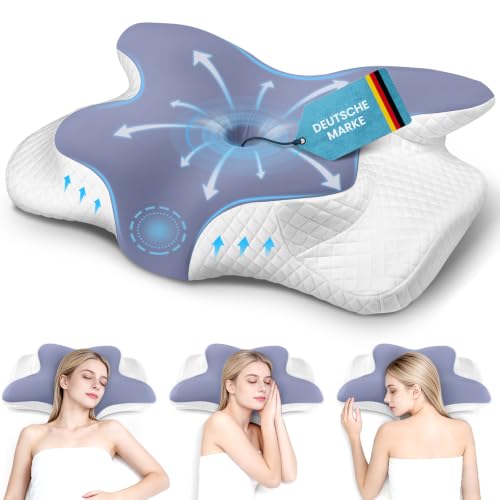 NIEOUIP Oreiller Ergonomique Cervical à Mémoire de Forme, 2 en 1 avec Hauteur Réglable, Housse Lavable, Oreiller Memoire Forme Idéal pour Dormir, 62 x 41 x 13/11 cm—Violet foncé