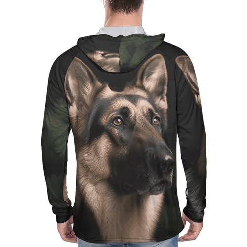 Men's Sun Shirts UPF 50+ Rash Guard Long Sleeve Sun Protection Hoodie German Shepherd Lightweight Shirt S White3