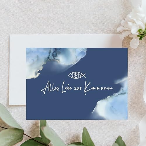 Lilly Braun Glückwunschkarte Kommunion Alles Liebe zur Erstkommunion | Edle Klappkarte mit Umschlag | Moderne Kommunionskarte für Mädchen & Jungen