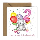 Geburtstagskarte – süßer Hase mit Luftballons | Klappkarte (15 x 15 cm) – mit Kraft Umschlag – Innen blanko