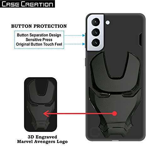 Image of COVERLY Official 3D Touch Feel Trending Real Hero Avenger Logo Mask Soft Rugged Grip Iron Man Super Power Cartoon Movie Engraved Silicone Matte Strong Back Cover for Samsung Galaxy S21 (2020) - Black