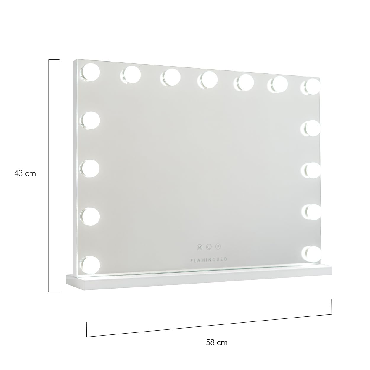 Flamingueo Miroir Coiffeuse - Bande LED - 3 Modes D'Éclairage - Intensité Réglable - Contrôle Tactile - Miroir Maquillage Lumineux - Blanc - 58x12x43cm