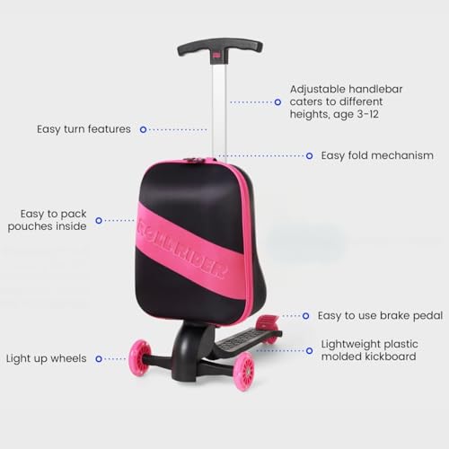 Kids Scooter Luggage - 2-in-1 Ride-On Suitcase with Light-Up Wheels & Adjustable Handle|Carry-On Approved & TSA-Friendly| Fun, Durable, Lightweight Travel Scooter for Boys & Girls Ages 3-102