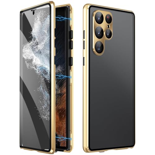 Coque magnétique double face avec verre trempé anti-peeping pour charge sans fil S23 Plus