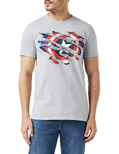 Marvel Camiseta de Capitán América para Hombre, Gris, L