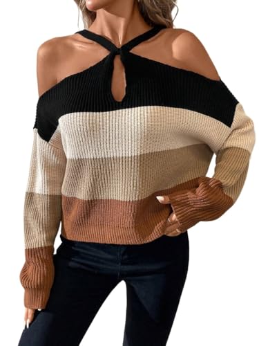 Women's Long Sleeve Sweaters Top Casual Striped Turtleneck Sweater Winter
