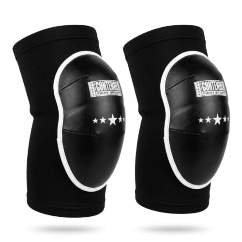 Contender Fight Sports Jel Striking Knee Guards - Neoprene MMA Knee Pads with Leather Striking Surface for Muay Thai Kickboxing & Grappling (Large)