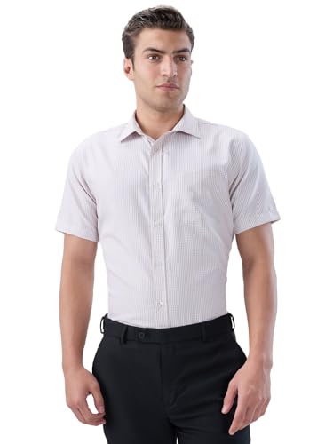 Image of Park Avenue Men Regular Fit Checks Pattern Polyester Blend Semicutaway Collar Half Sleeve Formal Shirt