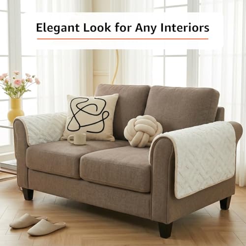 Image of Amazon Basics - Rabbit Fur Make Your Own Sofa Cover |70cm x 70cm| Microfiber Sofa Slipcover | 350 GSM (Beige, 2 Armrest)