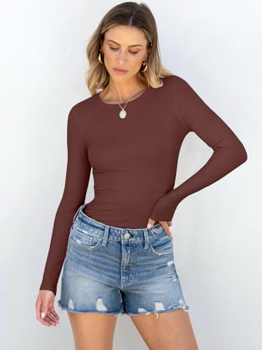 Image of ANRABESS Women Long Sleeve Shirts Rib Knit Slim Fit Tops Basic Tee Spring Outfits Casual T-Shirt Underscrubs Layer Clothes