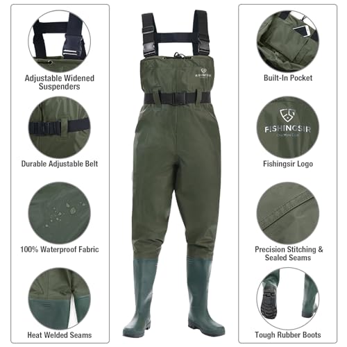 image for FISHINGSIR Fishing Waders for Men with Boots Womens Chest Waders 2-Ply