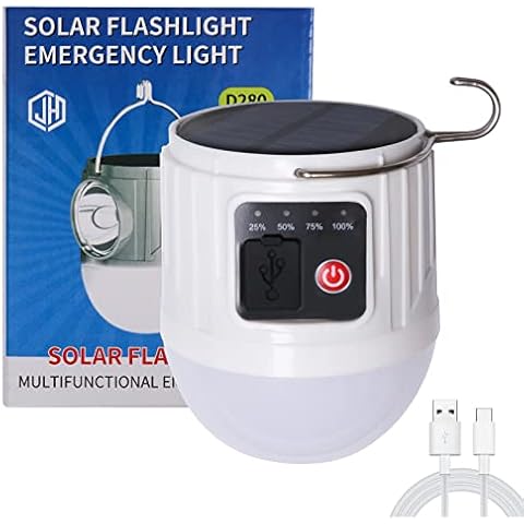 WUYOR Solar Powered Shed Light Camping Flashlight Waterproof Emergency Lights Power Percentage Display Rechargeable for Home for Indoor and Outdoor Garden Camping Fishing Lighting Cover