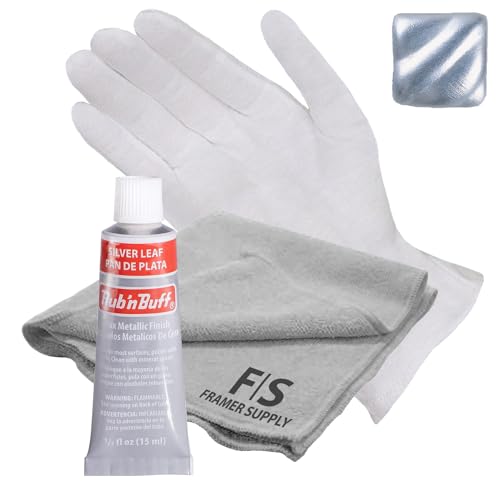 Rub n Buff Metallic Wax with Cotton Glove and 8 x 8 Cloth - Gilding Wax for a Smooth Adjustable Gloss Finish - Single 0.5oz/15ml Tube (Silver Leaf)