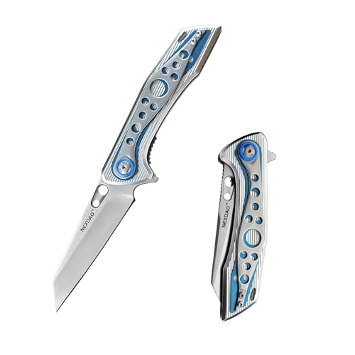 NEXDAO Folding Knife with 8Cr14MoV Blade Camping Pocket Knife With Aluminum and Steel Handle Hunting Knife with 2-Position Pocket Clip