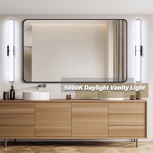 Image of Bathroom Light Fixtures: 40 Inch ETL Certified LED Bathroom Vanity Light 5000K Cool White 40W 3600LM - Modern Black Vanity Light Dimmable with Clear Shade - Bathroom Lighting Fixtures Over Mirror