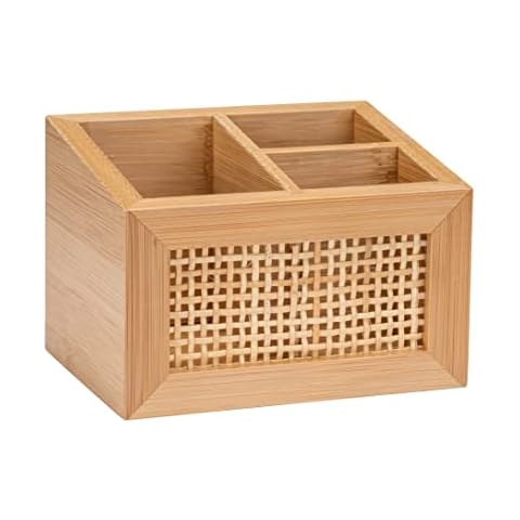WENKO Badbox Allegre, dekorative Box mit 3 praktischen Fächern im trendigen Boho-Style aus hochwertigem Bambus und Rattan Cover