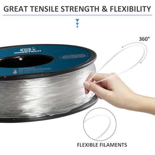 Image of GEEETECH Flexible TPU Filament 1.75mm, TPU Filament 95A for 3D Printer, 1kg Spool, Transparent