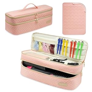 Double-layer Hair Tools Travel Bag and Heat Resistant Mat for Revlon One-Step Hair Dryer, Volumizer, Styler, Flat Irons, Straighteners, Curling Iron, and Haircare Accessories (Pink)