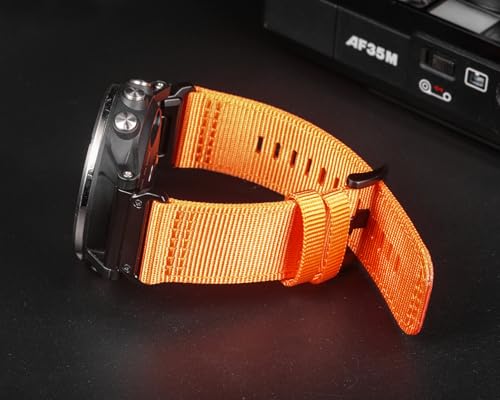 Image of HEMSUT Premium Nylon Watch Band for Garmin Quick Fit Watch - 20 /22 /26mm, Glossy Durable Non-Taper Strap with Tang Buckle Military Strap for Fenix Forerunner Approach MARQ Epix Tactix Quatix D2 Series