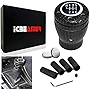 ICBEAMER 100% Real Carbon Fiber Shift Knob White LED Light Top Glow, Fit Buttonless Automatic & 4, 5, 6 Speed Manual Transmission Interior Car Gear Lever Stick Shift Racing Style [Battery Included]