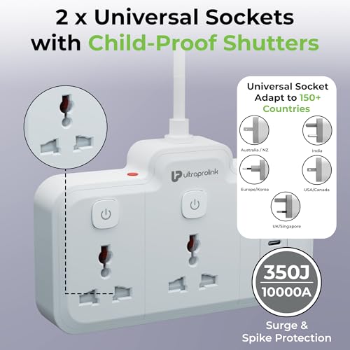 Image of UltraProlink 6 in 1 Surge Extension Board |Device Safety with ISI Approved Heavy Duty Cable-2m|6 Ports-2 Fast Charge Type-C(PD 20W)2 USB-A Ports & 2 AC Sockets|Overload Protection|Made in India|UM1272